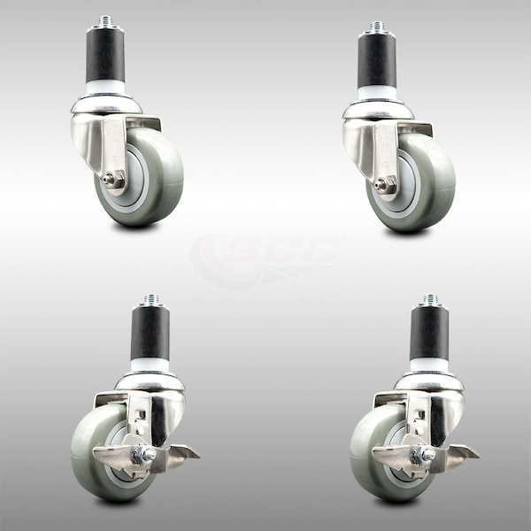 Service Caster 3.5 Inch 316SS Gray Poly Swivel 1-1/2 Inch Expanding Stem Caster Brake, 2PK SCC-SS316EX20S3514-PPUB-2-TLB-2-112 - main